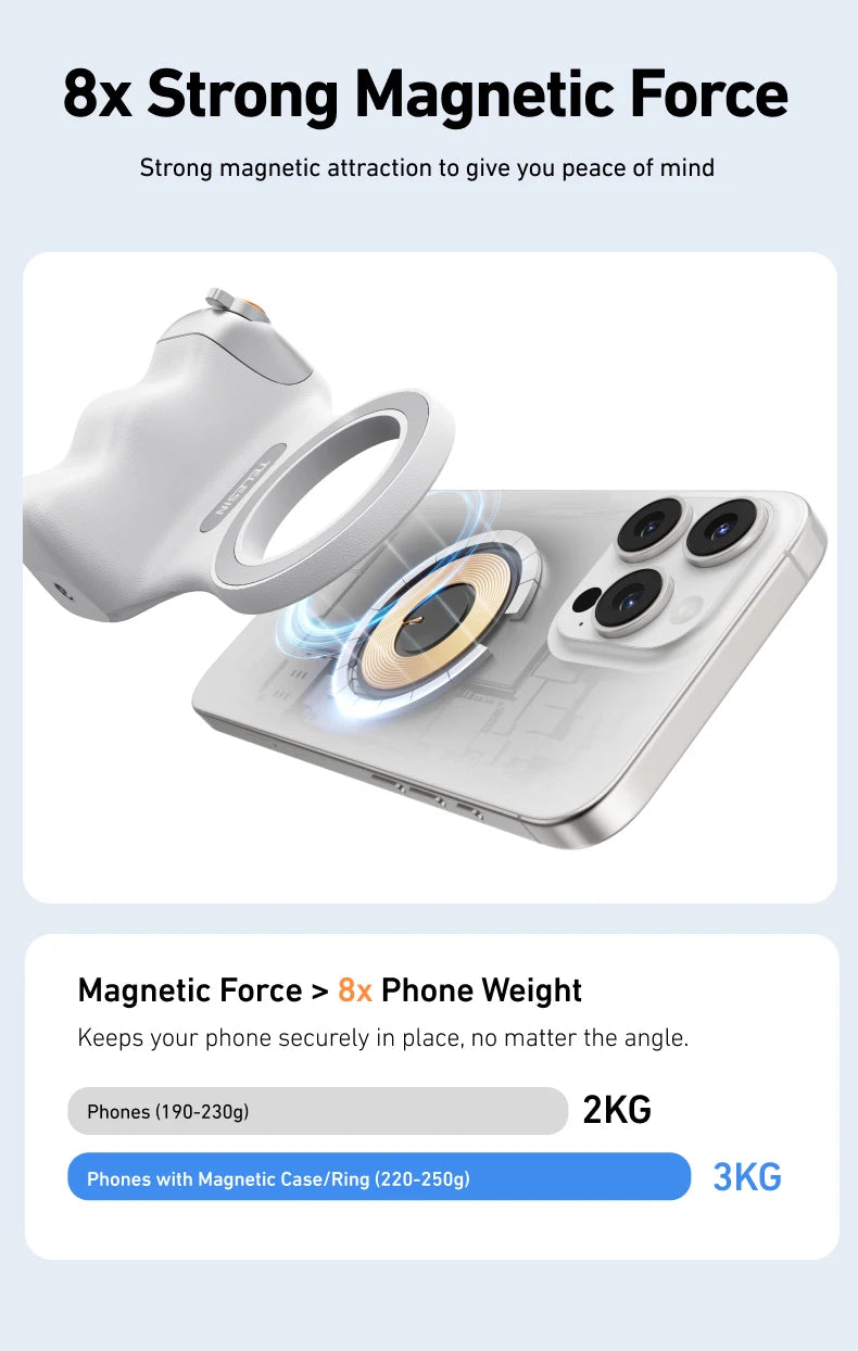 TELESIN Magnetic Hand Grip for Smartphone Photography with Remote Control - Compatible with iPhone, HUAWEI, and SAMSUNG Devices
