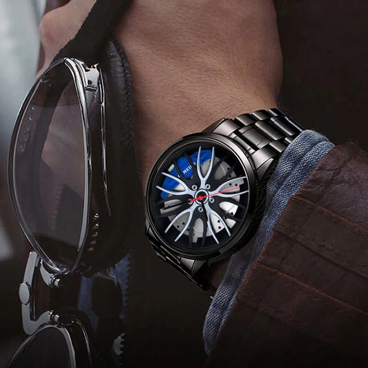 Automatic Movement Men's Watch Car Wheel Design Non-Mechanical Watch Quartz Steel Band Watch Fashion Men's Watch