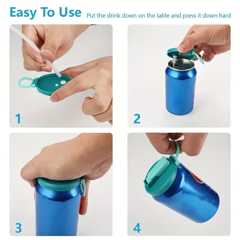 Portable Silicone Soda Can Lid with Reusable Straw - Ideal for Canned Beverages, Beer, and Juice