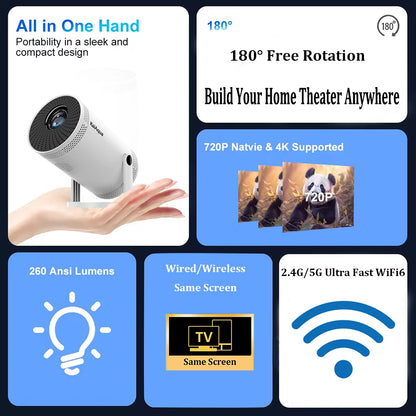 Mini Portable Projector Support 4K 1080P Video